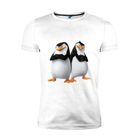 Мужская футболка премиум с принтом Пингвины Мадагаскара в Санкт-Петербурге, 92% хлопок, 8% лайкра | приталенный силуэт, круглый вырез ворота, длина до линии бедра, короткий рукав | Тематика изображения на принте: мадагаскар | мультик | пингвины