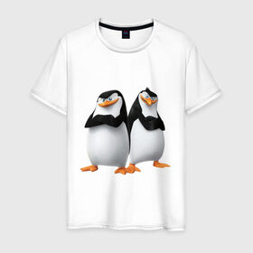 Мужская футболка хлопок с принтом Пингвины Мадагаскара в Санкт-Петербурге, 100% хлопок | прямой крой, круглый вырез горловины, длина до линии бедер, слегка спущенное плечо. | Тематика изображения на принте: мадагаскар | мультик | пингвины