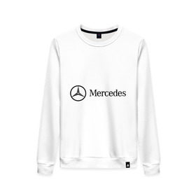 Женский свитшот хлопок с принтом Mercedes Logo в Санкт-Петербурге, 100% хлопок | прямой крой, круглый вырез, на манжетах и по низу широкая трикотажная резинка  | logo | mercedes
