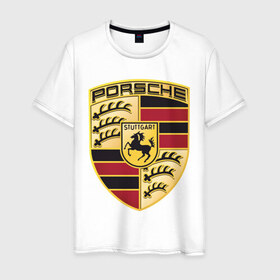 Мужская футболка хлопок с принтом Porsche в Санкт-Петербурге, 100% хлопок | прямой крой, круглый вырез горловины, длина до линии бедер, слегка спущенное плечо. | porsche