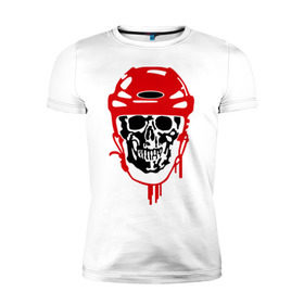Мужская футболка премиум с принтом Мертвый хоккеист в Санкт-Петербурге, 92% хлопок, 8% лайкра | приталенный силуэт, круглый вырез ворота, длина до линии бедра, короткий рукав | скелет