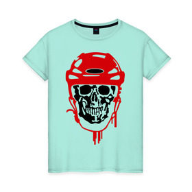 Женская футболка хлопок с принтом Мертвый хоккеист в Санкт-Петербурге, 100% хлопок | прямой крой, круглый вырез горловины, длина до линии бедер, слегка спущенное плечо | скелет