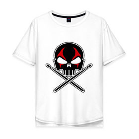 Мужская футболка хлопок Oversize с принтом Череп ударник в Санкт-Петербурге, 100% хлопок | свободный крой, круглый ворот, “спинка” длиннее передней части | скелет