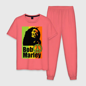 Мужская пижама хлопок с принтом Bob Marley в Санкт-Петербурге, 100% хлопок | брюки и футболка прямого кроя, без карманов, на брюках мягкая резинка на поясе и по низу штанин
 | bob marley | боб марли