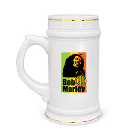 Кружка пивная с принтом Bob Marley в Санкт-Петербурге,  керамика (Материал выдерживает высокую температуру, стоит избегать резкого перепада температур) |  объем 630 мл | bob marley | боб марли