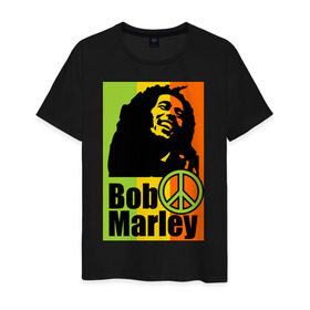 Мужская футболка хлопок с принтом Bob Marley в Санкт-Петербурге, 100% хлопок | прямой крой, круглый вырез горловины, длина до линии бедер, слегка спущенное плечо. | bob marley | боб марли