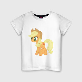 Детская футболка хлопок с принтом Пони Эпплджек в Санкт-Петербурге, 100% хлопок | круглый вырез горловины, полуприлегающий силуэт, длина до линии бедер | my little pony | мой маленький пони | пони | эпплджек
