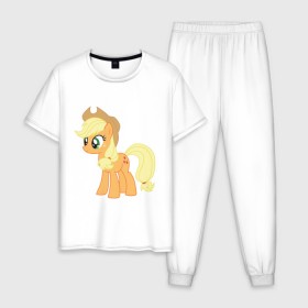 Мужская пижама хлопок с принтом Пони Эпплджек в Санкт-Петербурге, 100% хлопок | брюки и футболка прямого кроя, без карманов, на брюках мягкая резинка на поясе и по низу штанин
 | my little pony | мой маленький пони | пони | эпплджек