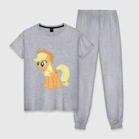 Женская пижама хлопок с принтом Пони Эпплджек в Санкт-Петербурге, 100% хлопок | брюки и футболка прямого кроя, без карманов, на брюках мягкая резинка на поясе и по низу штанин | my little pony | мой маленький пони | пони | эпплджек