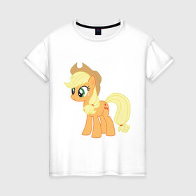 Женская футболка хлопок с принтом Пони Эпплджек в Санкт-Петербурге, 100% хлопок | прямой крой, круглый вырез горловины, длина до линии бедер, слегка спущенное плечо | my little pony | мой маленький пони | пони | эпплджек