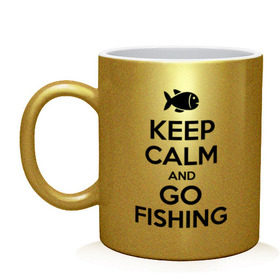 Кружка с принтом Keep calm and go fishing в Санкт-Петербурге, керамика | объем — 330 мл, диаметр — 80 мм. Принт наносится на бока кружки, можно сделать два разных изображения | fishing | keep calm | рыбак | рыбалка | рыбачить | сохраняй спокойствие