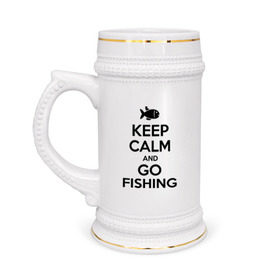 Кружка пивная с принтом Keep calm and go fishing в Санкт-Петербурге,  керамика (Материал выдерживает высокую температуру, стоит избегать резкого перепада температур) |  объем 630 мл | fishing | keep calm | рыбак | рыбалка | рыбачить | сохраняй спокойствие