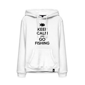 Мужская толстовка хлопок с принтом Keep calm and go fishing в Санкт-Петербурге, френч-терри, мягкий теплый начес внутри (100% хлопок) | карман-кенгуру, эластичные манжеты и нижняя кромка, капюшон с подкладом и шнурком | Тематика изображения на принте: fishing | keep calm | рыбак | рыбалка | рыбачить | сохраняй спокойствие