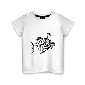 Детская футболка хлопок с принтом Скелет глубоководной рыбы в Санкт-Петербурге, 100% хлопок | круглый вырез горловины, полуприлегающий силуэт, длина до линии бедер | Тематика изображения на принте: скелет