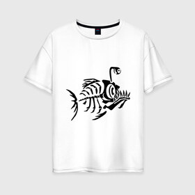 Женская футболка хлопок Oversize с принтом Скелет глубоководной рыбы в Санкт-Петербурге, 100% хлопок | свободный крой, круглый ворот, спущенный рукав, длина до линии бедер
 | скелет