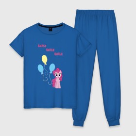 Женская пижама хлопок с принтом Pinkie Pie в Санкт-Петербурге, 100% хлопок | брюки и футболка прямого кроя, без карманов, на брюках мягкая резинка на поясе и по низу штанин | 