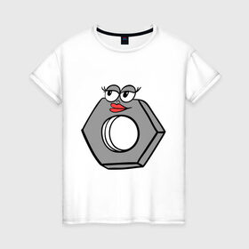 Женская футболка хлопок с принтом Гайка в Санкт-Петербурге, 100% хлопок | прямой крой, круглый вырез горловины, длина до линии бедер, слегка спущенное плечо | гайка | любовь | пара