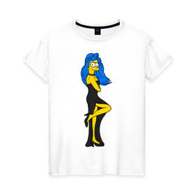 Женская футболка хлопок с принтом Миссис Симпсон в Санкт-Петербурге, 100% хлопок | прямой крой, круглый вырез горловины, длина до линии бедер, слегка спущенное плечо | simpson | костюм | любовь | мардж | миссис симпсон | семья | симпсон