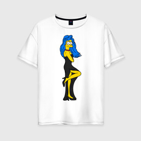 Женская футболка хлопок Oversize с принтом Миссис Симпсон в Санкт-Петербурге, 100% хлопок | свободный крой, круглый ворот, спущенный рукав, длина до линии бедер
 | simpson | костюм | любовь | мардж | миссис симпсон | семья | симпсон
