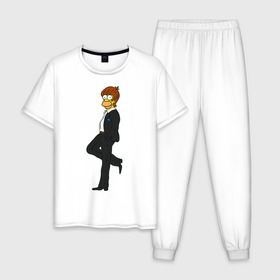Мужская пижама хлопок с принтом Мистер Симпсон в Санкт-Петербурге, 100% хлопок | брюки и футболка прямого кроя, без карманов, на брюках мягкая резинка на поясе и по низу штанин
 | Тематика изображения на принте: гомер