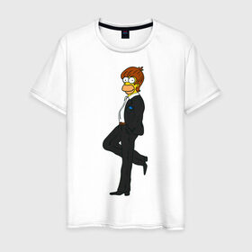 Мужская футболка хлопок с принтом Мистер Симпсон в Санкт-Петербурге, 100% хлопок | прямой крой, круглый вырез горловины, длина до линии бедер, слегка спущенное плечо. | гомер
