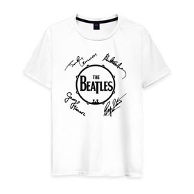 Мужская футболка хлопок с принтом Beatles (автографы) в Санкт-Петербурге, 100% хлопок | прямой крой, круглый вырез горловины, длина до линии бедер, слегка спущенное плечо. | Тематика изображения на принте: битлз