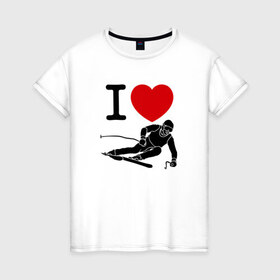 Женская футболка хлопок с принтом Я люблю лыжи в Санкт-Петербурге, 100% хлопок | прямой крой, круглый вырез горловины, длина до линии бедер, слегка спущенное плечо | 