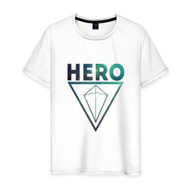 Мужская футболка хлопок с принтом Hero в Санкт-Петербурге, 100% хлопок | прямой крой, круглый вырез горловины, длина до линии бедер, слегка спущенное плечо. | 