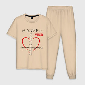 Мужская пижама хлопок с принтом Формула любви в Санкт-Петербурге, 100% хлопок | брюки и футболка прямого кроя, без карманов, на брюках мягкая резинка на поясе и по низу штанин
 | Тематика изображения на принте: алгебра | график | любовь | математика | формула
