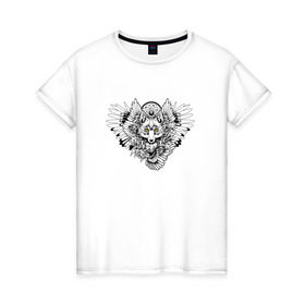 Женская футболка хлопок с принтом Ловец снов (волк) в Санкт-Петербурге, 100% хлопок | прямой крой, круглый вырез горловины, длина до линии бедер, слегка спущенное плечо | 