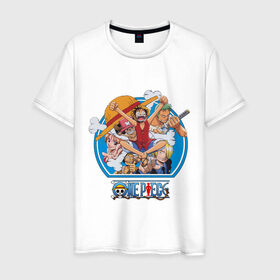 Мужская футболка хлопок с принтом One Piece в Санкт-Петербурге, 100% хлопок | прямой крой, круглый вырез горловины, длина до линии бедер, слегка спущенное плечо. | Тематика изображения на принте: 