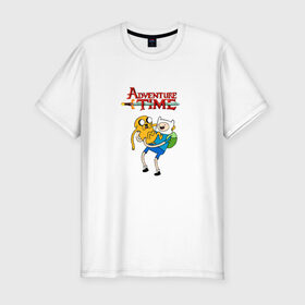 Мужская футболка премиум с принтом Adventure Time Fin and Jake в Санкт-Петербурге, 92% хлопок, 8% лайкра | приталенный силуэт, круглый вырез ворота, длина до линии бедра, короткий рукав | 