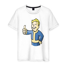 Мужская футболка хлопок с принтом Fallout vault boy в Санкт-Петербурге, 100% хлопок | прямой крой, круглый вырез горловины, длина до линии бедер, слегка спущенное плечо. | 