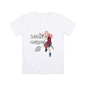 Детская футболка хлопок с принтом Сакура Харуно в Санкт-Петербурге, 100% хлопок | круглый вырез горловины, полуприлегающий силуэт, длина до линии бедер | Тематика изображения на принте: sakura | дзютсу | сакура