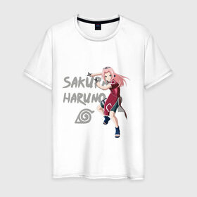 Мужская футболка хлопок с принтом Сакура Харуно в Санкт-Петербурге, 100% хлопок | прямой крой, круглый вырез горловины, длина до линии бедер, слегка спущенное плечо. | sakura | дзютсу | сакура