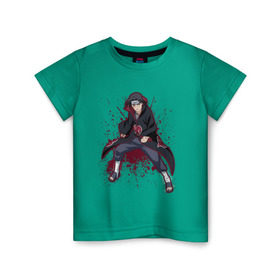 Детская футболка хлопок с принтом Учиха в Санкт-Петербурге, 100% хлопок | круглый вырез горловины, полуприлегающий силуэт, длина до линии бедер | дзютсу | итачи | кровь | шаринган