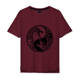 Мужская футболка хлопок Oversize с принтом Два дракона Инь Янь в Санкт-Петербурге, 100% хлопок | свободный крой, круглый ворот, “спинка” длиннее передней части | дракон | инь | ян