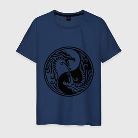 Мужская футболка хлопок с принтом Два дракона Инь Янь в Санкт-Петербурге, 100% хлопок | прямой крой, круглый вырез горловины, длина до линии бедер, слегка спущенное плечо. | дракон | инь | ян