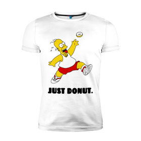 Мужская футболка премиум с принтом Гомер Симпсон - Только пончик в Санкт-Петербурге, 92% хлопок, 8% лайкра | приталенный силуэт, круглый вырез ворота, длина до линии бедра, короткий рукав | гомер