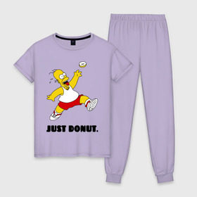Женская пижама хлопок с принтом Гомер Симпсон - Только пончик в Санкт-Петербурге, 100% хлопок | брюки и футболка прямого кроя, без карманов, на брюках мягкая резинка на поясе и по низу штанин | гомер