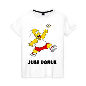 Женская футболка хлопок с принтом Гомер Симпсон - Только пончик в Санкт-Петербурге, 100% хлопок | прямой крой, круглый вырез горловины, длина до линии бедер, слегка спущенное плечо | гомер