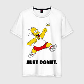 Мужская футболка хлопок с принтом Гомер Симпсон - Только пончик в Санкт-Петербурге, 100% хлопок | прямой крой, круглый вырез горловины, длина до линии бедер, слегка спущенное плечо. | гомер