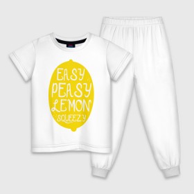 Детская пижама хлопок с принтом Easy Peasy Lemon Squeezy в Санкт-Петербурге, 100% хлопок |  брюки и футболка прямого кроя, без карманов, на брюках мягкая резинка на поясе и по низу штанин
 | 