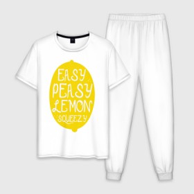 Мужская пижама хлопок с принтом Easy Peasy Lemon Squeezy в Санкт-Петербурге, 100% хлопок | брюки и футболка прямого кроя, без карманов, на брюках мягкая резинка на поясе и по низу штанин
 | 