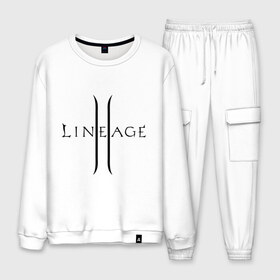 Мужской костюм хлопок с принтом Lineage logo в Санкт-Петербурге, 100% хлопок | на свитшоте круглая горловина, мягкая резинка по низу. Брюки заужены к низу, на них два вида карманов: два “обычных” по бокам и два объемных, с клапанами, расположенные ниже линии бедра. Брюки с мягкой трикотажной резинкой на поясе и по низу штанин. В поясе для дополнительного комфорта — широкие завязки | lineage | logo | игра | логотип