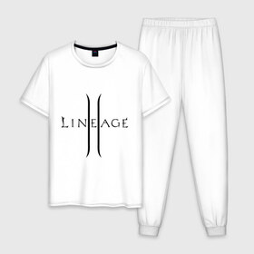 Мужская пижама хлопок с принтом Lineage logo в Санкт-Петербурге, 100% хлопок | брюки и футболка прямого кроя, без карманов, на брюках мягкая резинка на поясе и по низу штанин
 | lineage | logo | игра | логотип