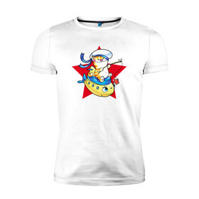 Мужская футболка премиум с принтом Кот моряк в Санкт-Петербурге, 92% хлопок, 8% лайкра | приталенный силуэт, круглый вырез ворота, длина до линии бедра, короткий рукав | 