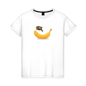 Женская футболка хлопок с принтом Прыжок на банане в Санкт-Петербурге, 100% хлопок | прямой крой, круглый вырез горловины, длина до линии бедер, слегка спущенное плечо | 