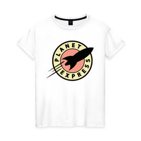 Женская футболка хлопок с принтом Planet Express в Санкт-Петербурге, 100% хлопок | прямой крой, круглый вырез горловины, длина до линии бедер, слегка спущенное плечо | 
