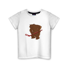 Детская футболка хлопок с принтом медведь-спортсмен в Санкт-Петербурге, 100% хлопок | круглый вырез горловины, полуприлегающий силуэт, длина до линии бедер | 